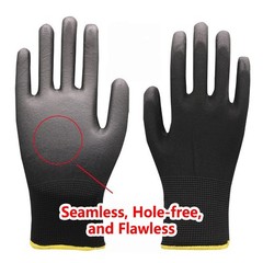 Ultra Thin Black Work Gloves PU Coated Nylon Safety Gloves 12 Pairs