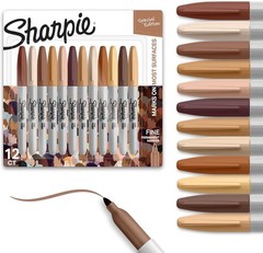 Special Edition Fine Point Permanent Markers – 12 Assorted Skin Tone Shades