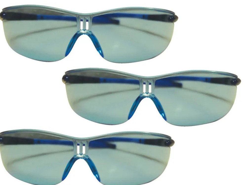 3 Pairs – Racer Series Safety Glasses Blue/Black Frame, Clear lens