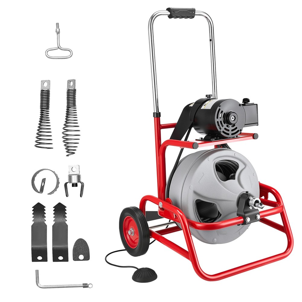 VEVOR Drain Cleaner Machine 75 FT x 1/2 Inch Manual Feed Sewer Auger 6 Cutters