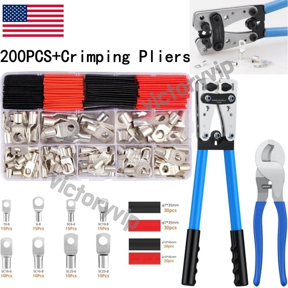 Crimping Tool Cable Lug Crimper Wire Plug Pliers Battery Terminal Assortment Kit