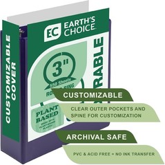 Eco-Friendly 3-Inch Plant-Based Round Ring Binder in Durable Purple—Customizable