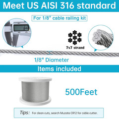 500 Ft 1/8″ Stainless Steel Cable Railing System Hardware T316 Stainless Steel W