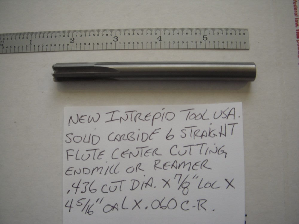NEW INTREPID TOOL USA .436″ CUT X 7/8″LOC X 4.3″OAL X .060″ C.R. CARBIDE EM/REAM