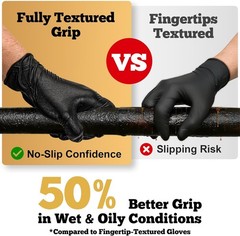 Heavy Duty Black Nitrile Gloves, 6 Mil, Fully Textured, Mechanic Disposable G…