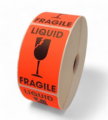 2×3, Broken Glass, LIQUID/FRAGILE, Br/Red500 labels per roll 1-40 RLS