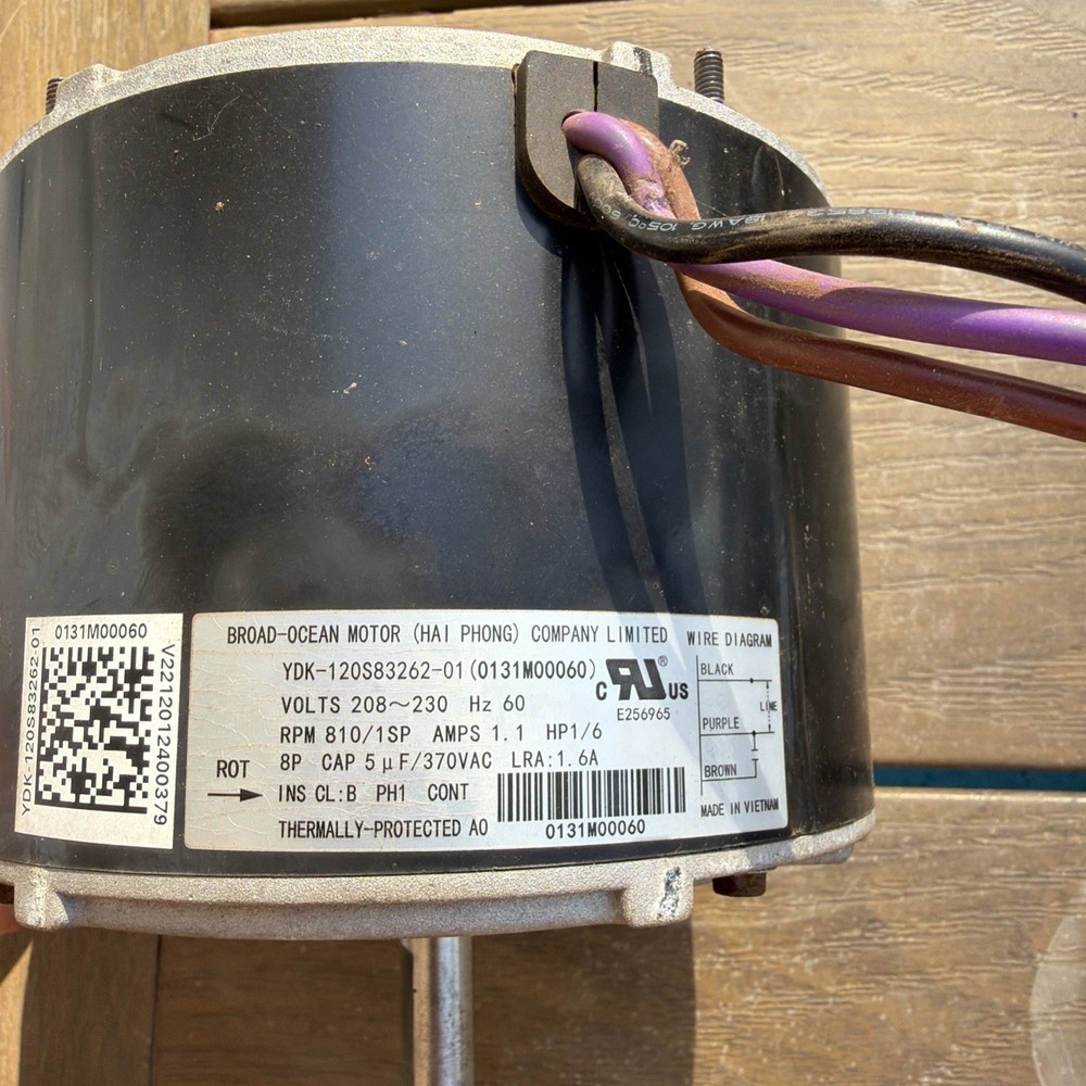 Zhongshan Broad-Ocean YDK-120S83262-01 0313M00060s 1/6HP 810RPM 230V Fan Motor