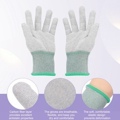12Set ESD Anti-Static Gloves Carbon Fiber PU Protective Glove Medium Size Green