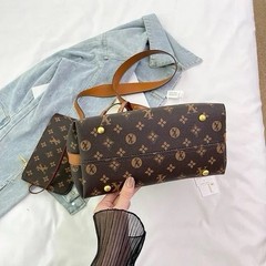 Women’s Brown Monogram Hobo Shoulder Bag Zip Closure Detachable Strap Pouch