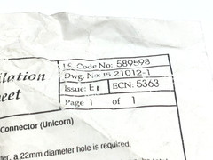 DIVERSY 065578 PLASTIC TANK CONNECTOR (UNICORN) 2B315450 GP 131540 / LOT OF 2