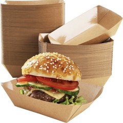 Kraft Paper Food Tray Boat Brown Disposable Serving Trays 2 Lbs, 3 Lbs, 5 Lbs