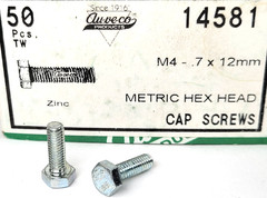 Metric Hex Head Cap Screw M4-.7 x 12mm 8.8 Class – Box of 50