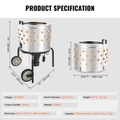 Chicken Plucker Machine Feather Plucker Stainless Steel Drum 280RPM Motor