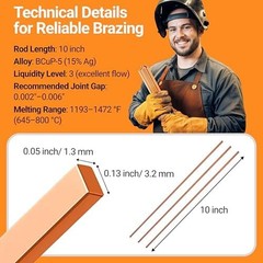 15pcs Brazing Rods AWS BCuP-5 15% Silver Solder Phos Copper Brazing Alloy Fla…