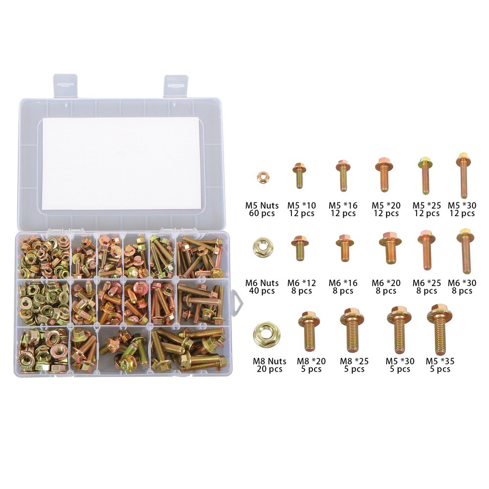 240 Pcs Flanged Bolts And Nuts Kit Grade 8.8 Metric M5 M6 M8 14 Sizes Bolts