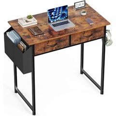 32″ Office Small Computer Desk,Home Study Table with 2 Fabric Drawers & Side Bag