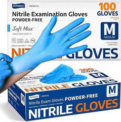 Supmedic Medical Soft (M) Nitrile Exam Gloves, 100 Count Latex-Free Powder-Free