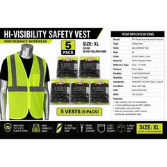 PIP Hi-Visibility Safety Vest 5-Pack XL Lime Yellow Mesh ANSI Class 2 107-CL2XLY