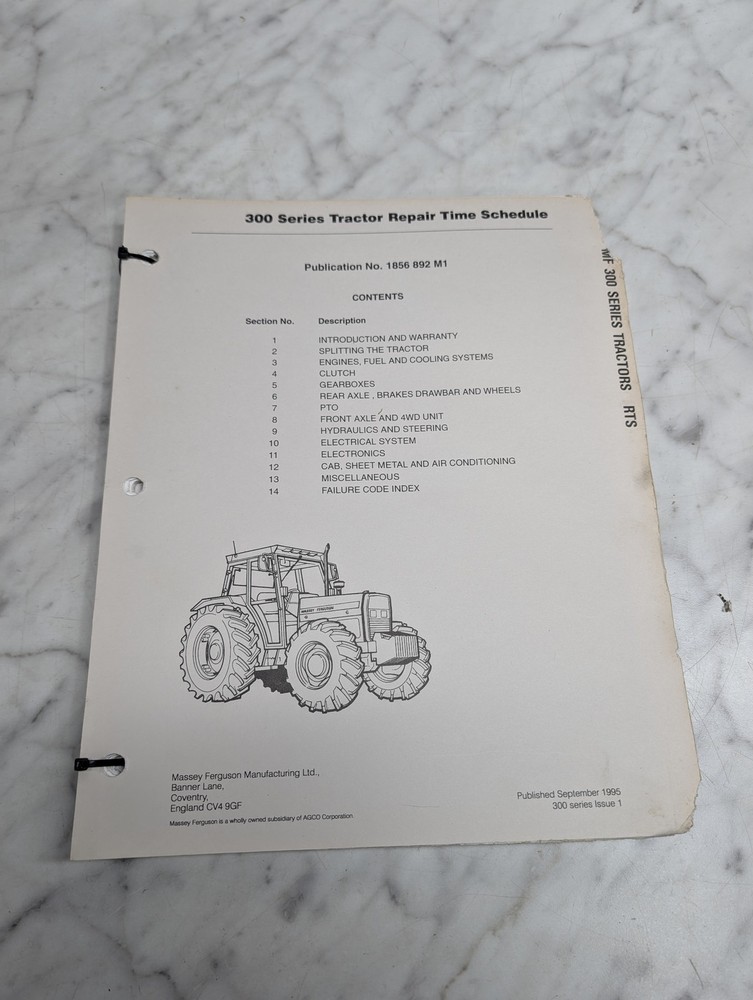 MASSEY FERGUSON MF 300 SERIES TRACTOR REPAIR TIME SCHEDULE 1856 892 M1 MANUAL