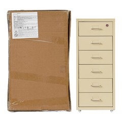 6 Drawer Beige Vertical Metal File Cabinet with Lock and Rolling Wheels for Home