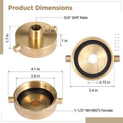 Brass Fire Hydrant Hose Adapter, 2-1/2″ NST/NH Female to 3/4″ GHT Male Fire H…