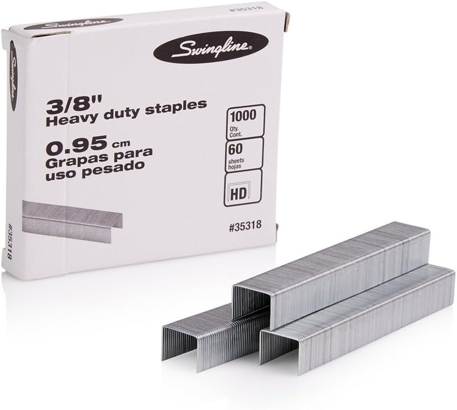 Swingline Staples, 3/8 Length, 60 Sheet Capacity, 100/Strip, 1000/Box, 1 Pack