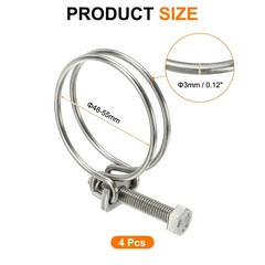 4Set 48-55 mm Stainless Steel Double Wire Hose Clips with M8 Screw