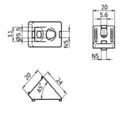 Angle Connector 45° 20 I-Type slot 5