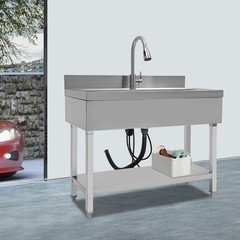 Used Commercial Sink Stainless Steel Sink Single Bowl Kitchen Sink w/ Faucet