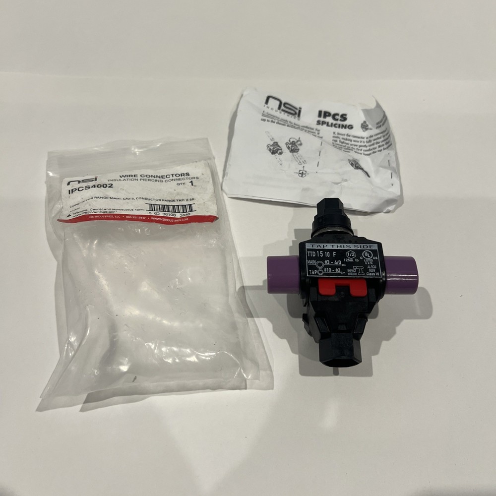 Insulation Piercing Connector NSI IPCS4002 , 4/0-3 AWG , #2- #10 NEW Open Box