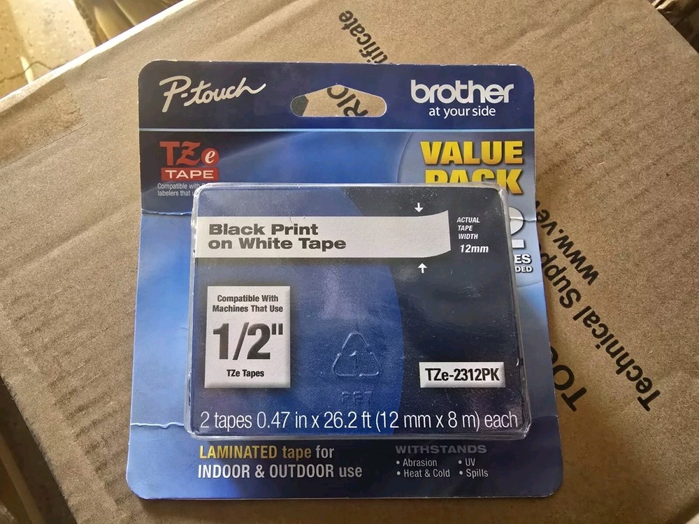 Brother P-touch TZe-231 2PK Label Tape 1/2” Black Print on White 2 Pack