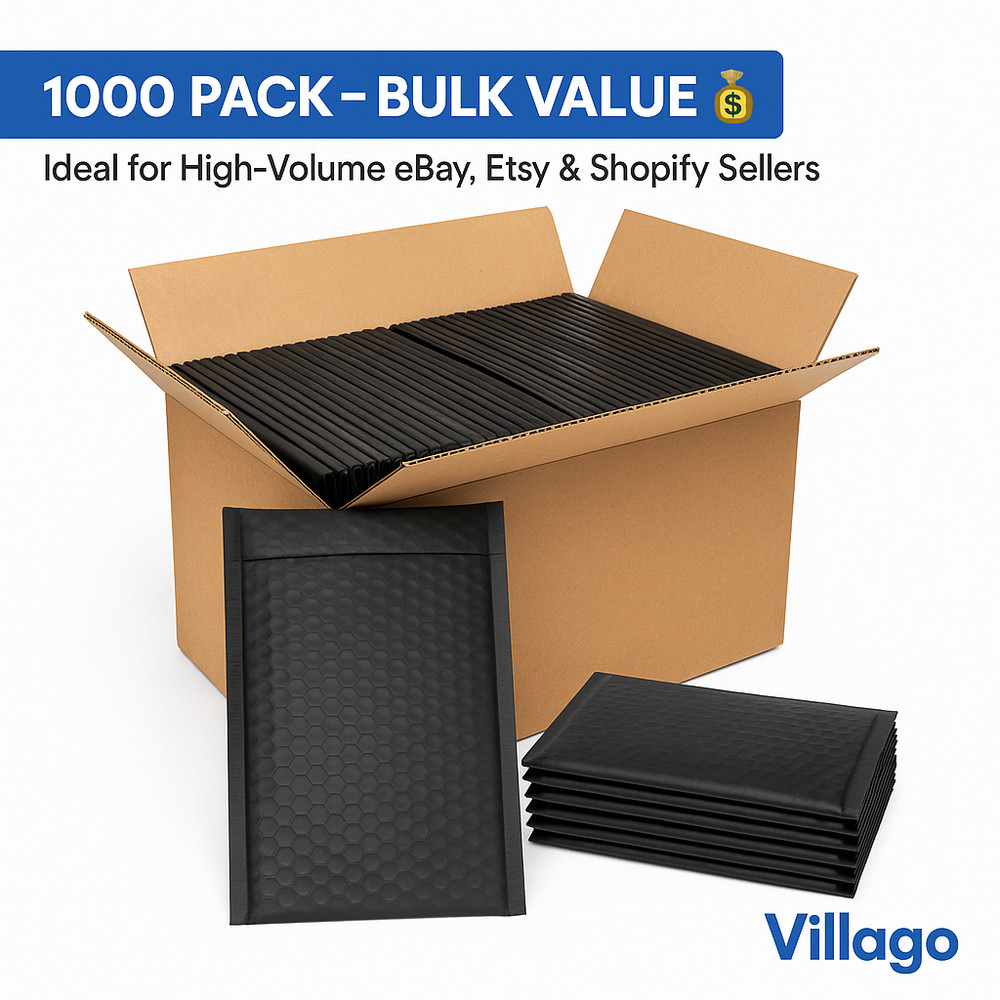 1000 #000 4×8 Black Poly Bubble Mailers Padded Envelopes Self Seal Bags