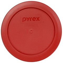 Pyrex (2) 7200 Round Storage Glass Bowls & (2) 7200-PC Poppy Red Plastic Lids