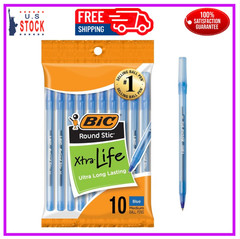10-Count Pack BIC Round Stic Xtra Life Blue Ballpoint Pens, Medium Point (1.0mm)