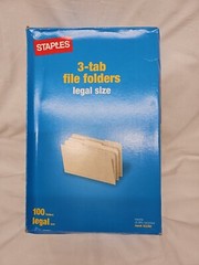 Staples Legal Size 3-Tab Manila 100 Count File Folders New 3 tab box of 100