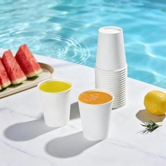 8oz Disposable Paper Cups / Lid Coffee Bean Design/ 1000 White Cups