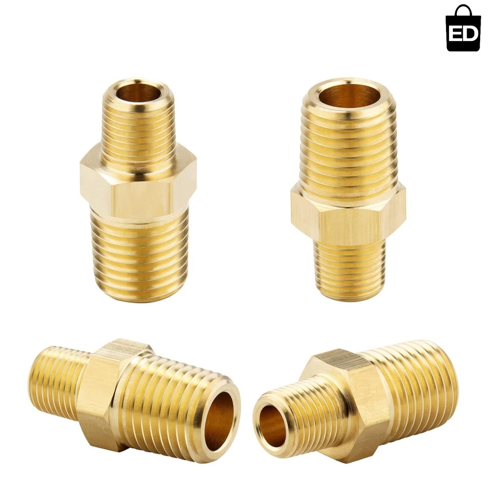 Heavy Brass Pipe Nipples 1/4 NPT x 1/8 NPT – Set of 4 Durable Connectors