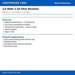 100 x Resistors 2.2k Ohm 1/2 Watt LED Resistor 2.2kohm 1/2watt .5watt .5 w 2200