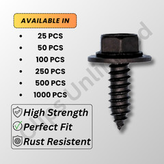 A 12351 Hex Washer Head SEMS Screw M6.3 x 20mm Black Poly GM 11505022 25-1000PCS