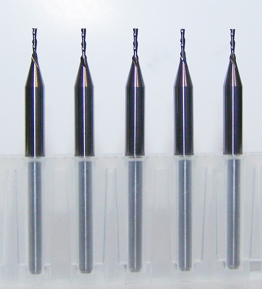 (5) 0.80mm (.0315″) CARBIDE END MILL 2 FLUTE DOWN CUT SOFT PLASTIC WOOD LBE-080