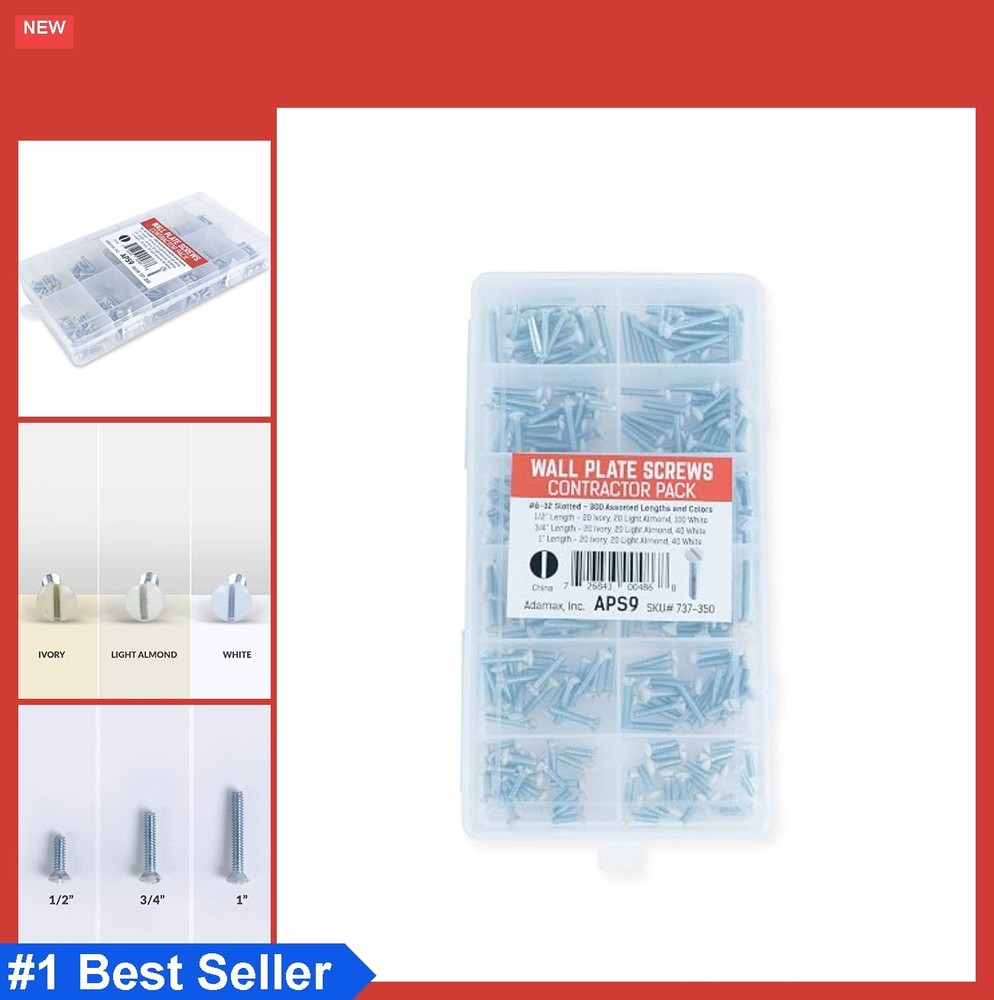 Wall Plate Screws 300 Pack 6/32 Inch Assorted Lengths Colors Ivory Almond White