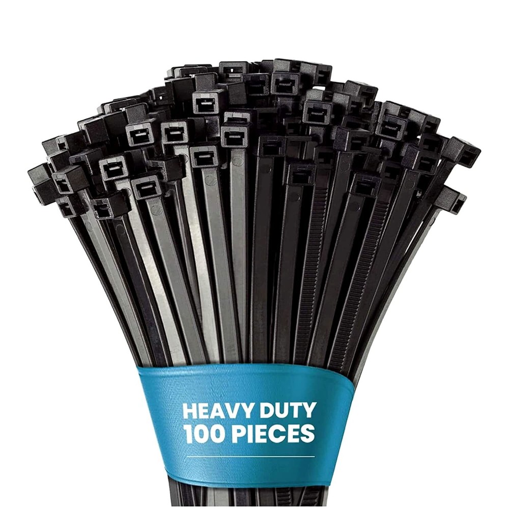100 Black 7.4″ inch Wire Cable Zip Ties Nylon Tie Wraps 50lb USA Made Heavy Duty
