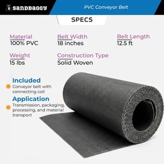 PVC Conveyor Belt–Solid Woven, 18″ x 12.5 ft | Black Industrial Belt – Sandbaggy