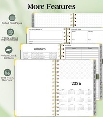 2026 Weekly /Monthly spiral planner, appointment book -5.75″ x 8.38″-green color