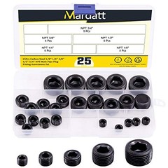 1/8 1/4 3/8 1/2 3/4 NPT Pipe Plug Assortment 25Pcs Steel