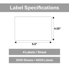 4.25″ x 5.5″ Blank Shipping Labels Laser Ink Jet 4 Per Page (1000 Pages)