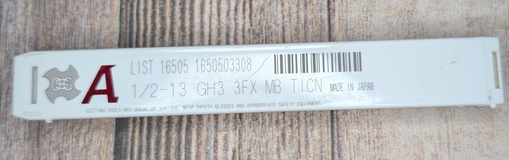New Osg 1650503308. Spiral Flute Tap, Modified Bottoming 3 Flutes 1/2 TICN Japan