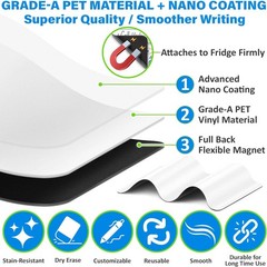 Yes4quality Magnetic Dry Erase White Board Sheet for Fridge 12×8 In, with Stain