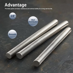 3/8″-24 Fully All Threaded Rod & Studs, 12″ Length, 304 Stainless Steel Right Ha