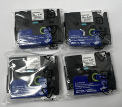 4pk 231 12mm 0.47in Black On White Laminated Label Tape Label Maker Cassettes